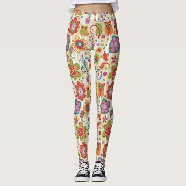 Leggings Color floral y búho (Anverso)