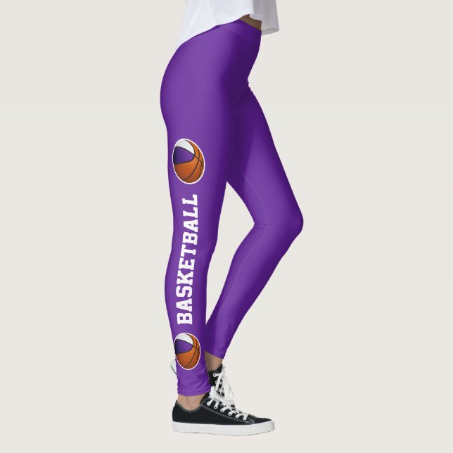 Leggings color púrpura de equipo baloncesto texto o nombre  (Derecha)