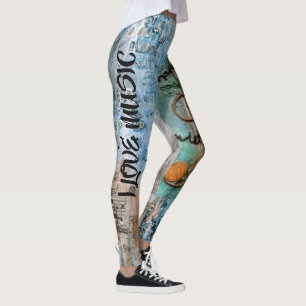 Leggings color turquesa con notas musicales