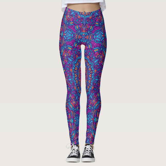 Leggings Color vibrante Mandala Retro geométrico de yoga Hi (Anverso)