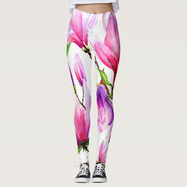 Leggings coloración acuática de flores rosadas (Anverso)