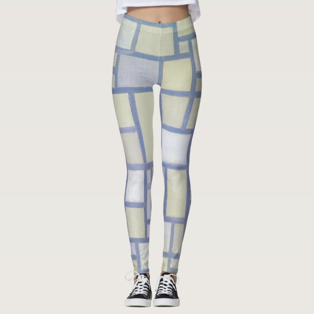 Leggings Colores brillantes Líneas grises | Piet Mondrian | (Anverso)