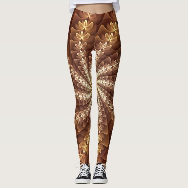 Leggings Colores cálidos, patrón de arte fractal trippy mod (Anverso)