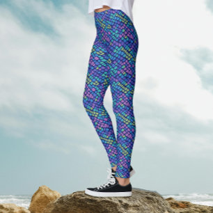 Leggings Colores Divertidos Sirena Escamas de Pescado Azule