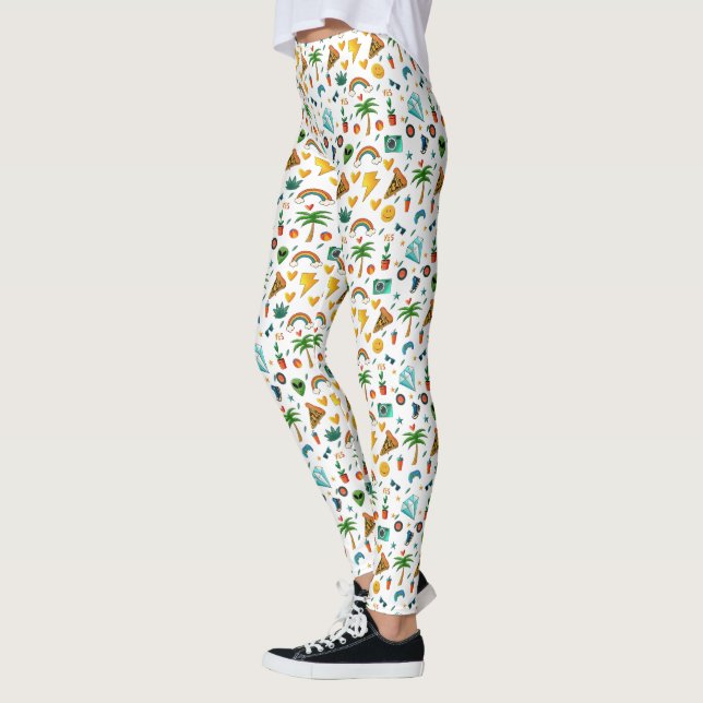 Leggings Colorful Cool Elements Pattern – Retro Summer Vibe (Izquierda)