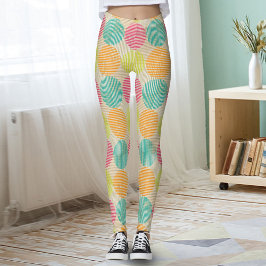 Leggings Colorful Geometric Abstract Circles On Cream