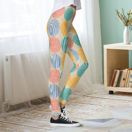 Leggings Colorful Geometric Abstract Circles On Cream