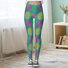 Leggings Colorful Geometric Abstract Circles On Teal