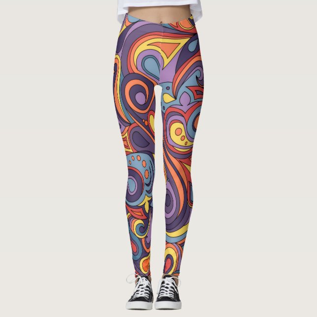 Leggings Colorful Retro Doodle Abstract (Anverso)