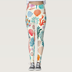 Leggings Colorida concha de coral tropical de verano