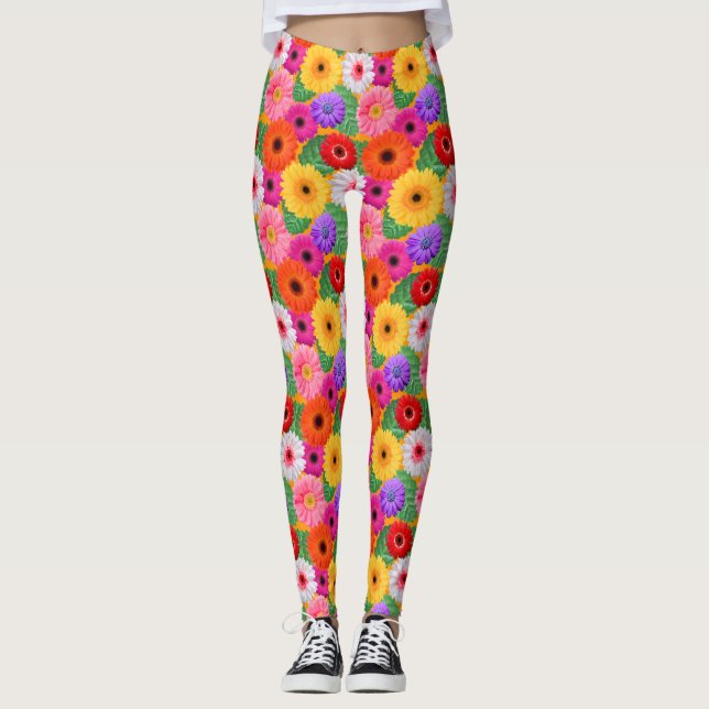 Leggings Colorida floral Gerbera Daisies Moda divertida bot (Anverso)