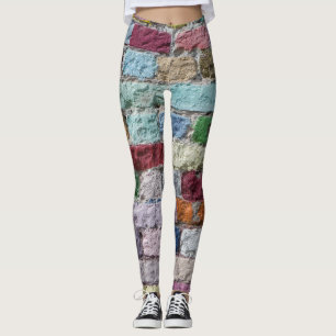 Leggings Colorida textura de pared de ladrillo pintado
