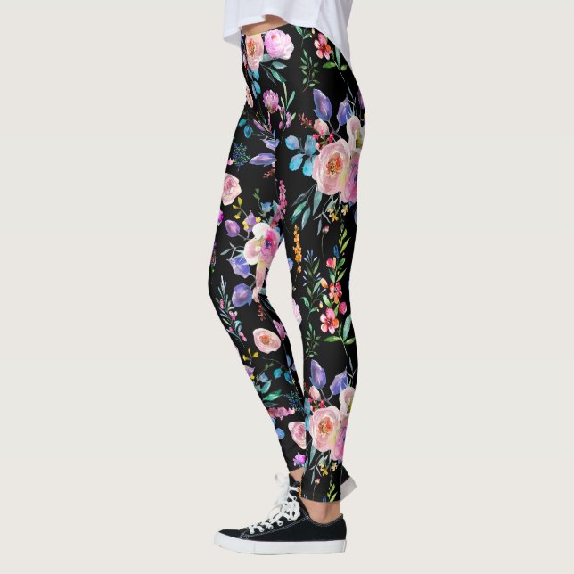 Leggings Coloridas acuarelas Flores Patternal (Izquierda)