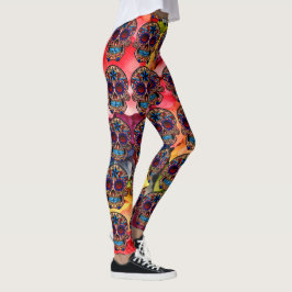 Leggings Coloridas hornillos de Fiesta con tapices de cráne