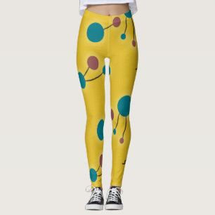 Leggings Coloridas Moléculas Retro Grandes Universo Rojo A