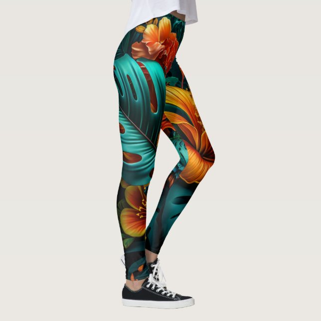 Leggings Coloridas y elegantes hojas y flores tropicales | (Derecha)