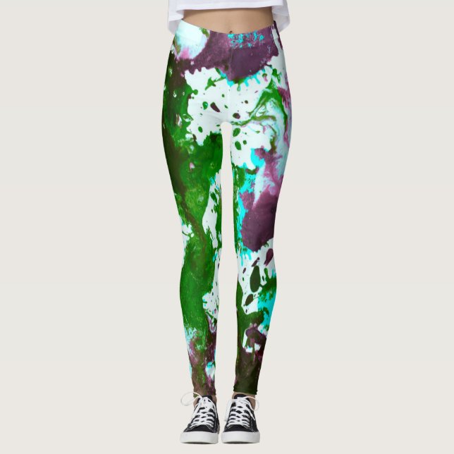 Leggings Colorido Abstract Splatter Paint Green y Purple (Anverso)