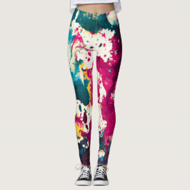 Leggings Colorido Abstract Splatter Paint Verde azulado y m