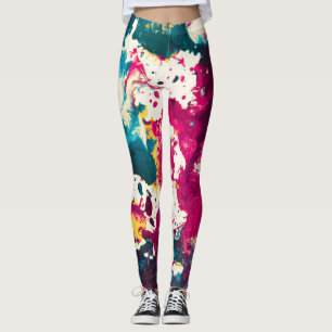 Leggings Colorido Abstract Splatter Paint Verde azulado y m