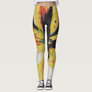 Leggings colorido abstracto amarillo y negro contemporáneo