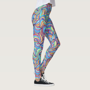 Leggings Colorido Abstracto Doodle Swirl Pattern, Diversión