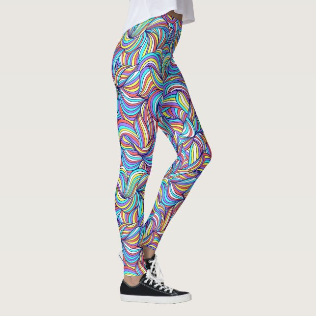 Leggings Colorido Abstracto Doodle Swirl Pattern, Diversión (Derecha)