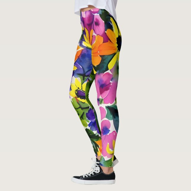 Leggings Colorido acuarela Arte floral (Izquierda)