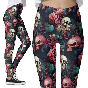 Leggings Colorido Alien Rosa Skulls Floral Gothic