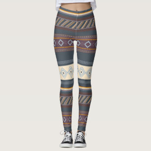 Leggings Colorido arte tribal azteca azul morado oscuro
