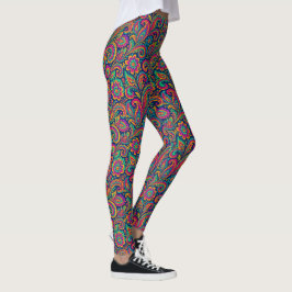 Leggings Colorido Boho Paisley Folk Art