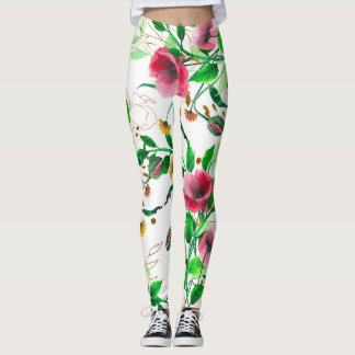 Leggings colorido de flores rosadas