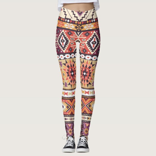 Leggings Colorido estilo tribal, vibrante y sin fisuras. (Anverso)