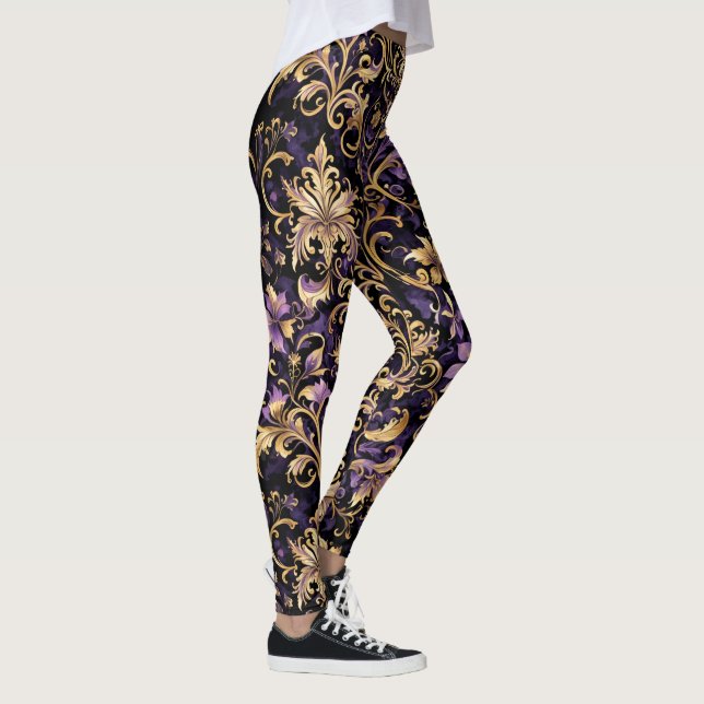 Leggings Colorido,Extravagante,Morado y Oro (Derecha)
