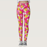 Leggings Colorido Gemétrico Diamante Fun Pickleball<br><div class="desc">Sube tu partida con estas divertidas leggings de pickleball con bolas de pickleball amarillas colocadas sobre un fondo de diamantes rosas y blancos delineados en oro falso.  Ideal para el juego diario de recetas,  torneos o simplemente para correr por la ciudad.</div>