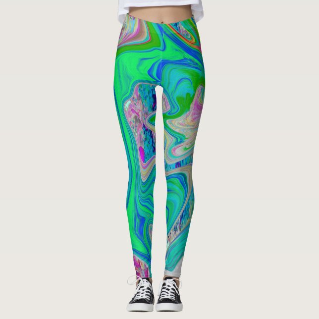 Leggings Colorido Lime Green Resumen Arte Retro Líquido (Anverso)