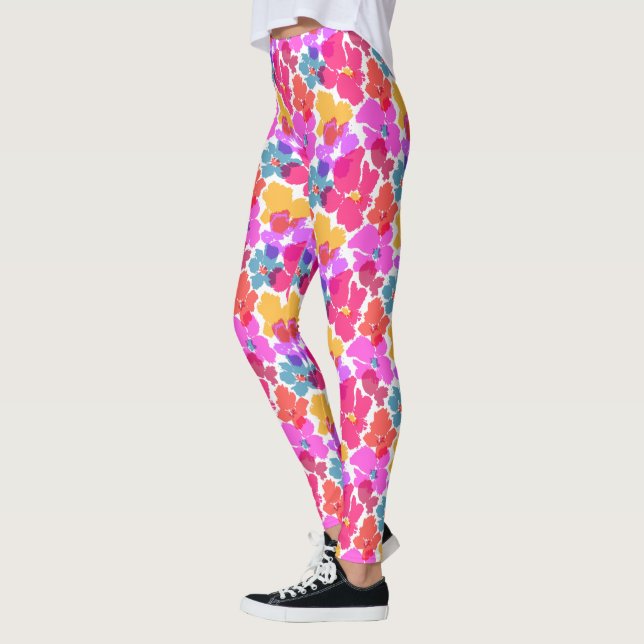 Leggings Colorido Neon Moderno Patrón de flores (Izquierda)