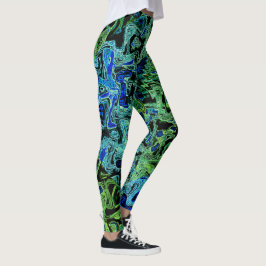 Leggings Colorido resumen verde azul Kaleidoscope negro