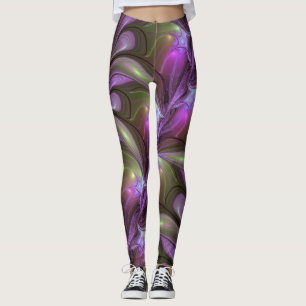 Leggings Colorido Resumen Violeta Púrpura Khaki Arte Fracta