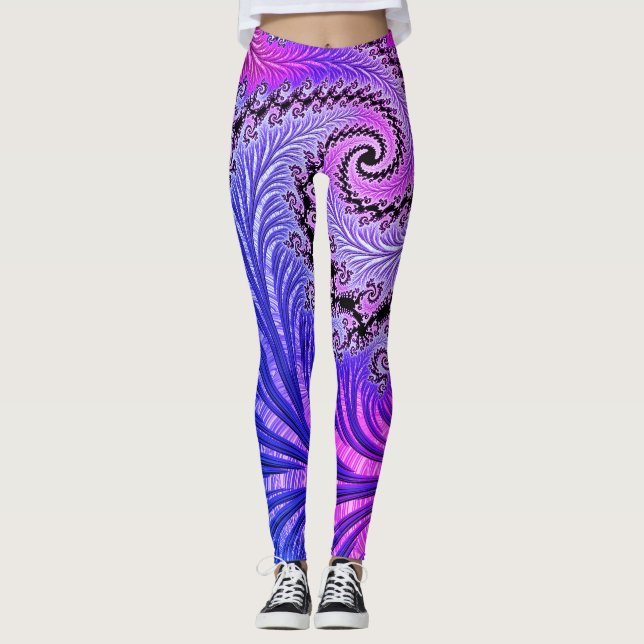 Leggings Colorido vibrante Jewel Tone Funky Spiral Fractal (Anverso)
