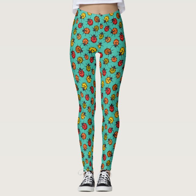 Leggings Coloridos ladybugs sobre turquesa (Anverso)
