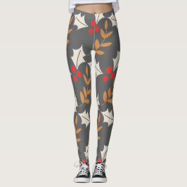 Leggings Coloridos Navidades modernos Gray Holly Mistletoe