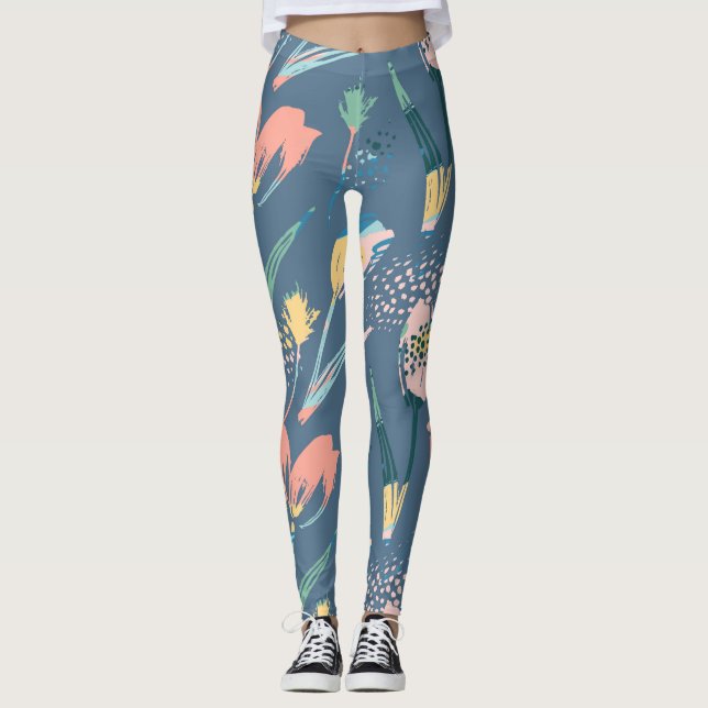 Leggings Coloridos pinceles flores modernas (Anverso)