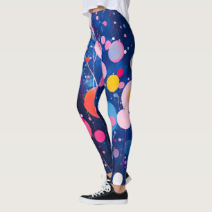 Leggings coloridos puntos de pintura de acrilo en suelo azu