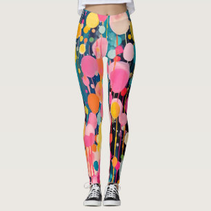 Leggings coloridos puntos de pintura de acrilo en suelo neg