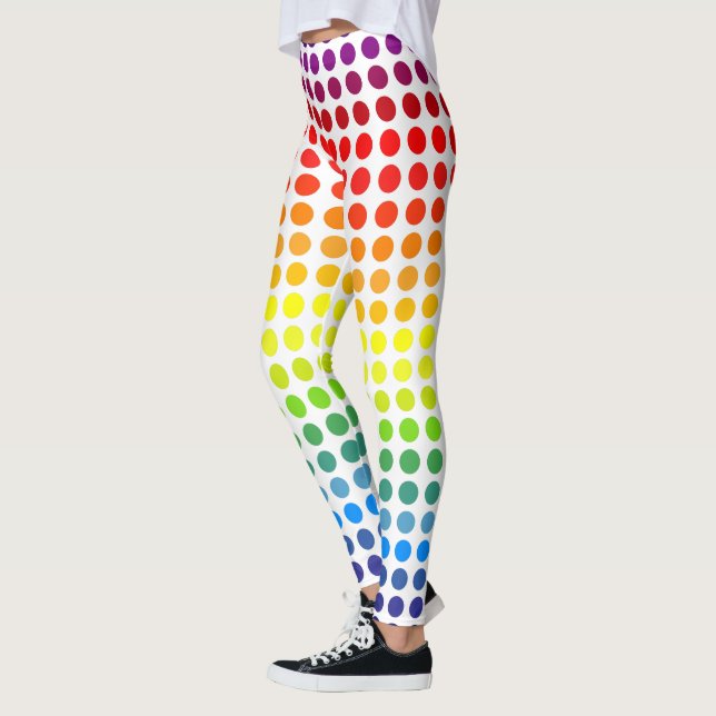 Leggings Coloridos puntos de polka arcoiris sobre blanco o  (Izquierda)