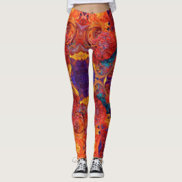 Leggings Coloridos Swirls and Flowers Paint Pour Design
