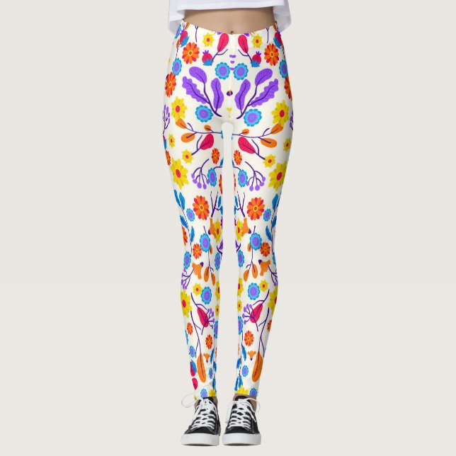 Leggings Colourful Exotic Floral Pattern-23146 (Anverso)