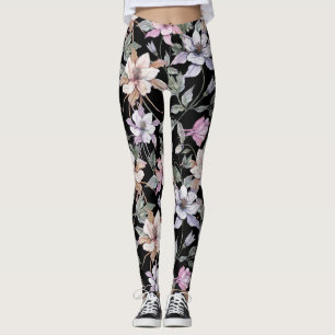 Leggings Columbina exótica: acuarela floral negra.
