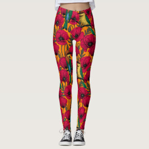 Leggings Comedores de abejas y amapolas en naranja