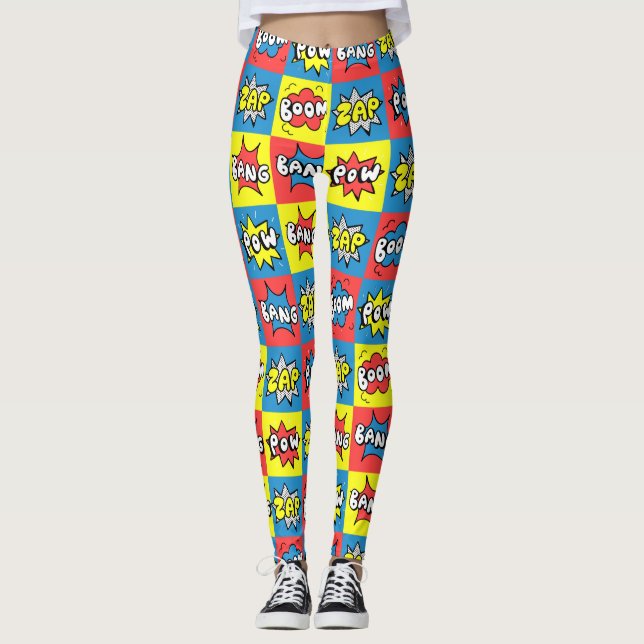 Leggings Cómic Pow Boom Bang Zap Patrón Regalo verano lindo (Anverso)